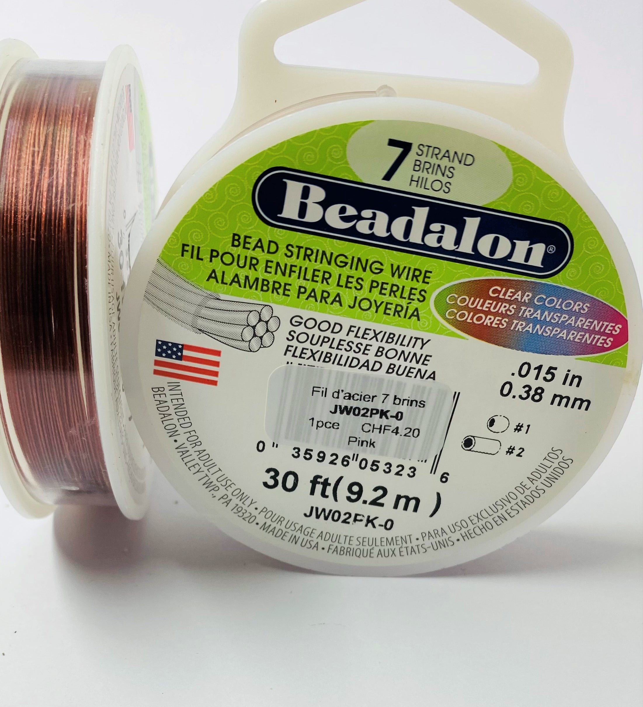 Fil pour perle 7 brins en acier inoxydable - 0.38mm - Rose (1 pce)