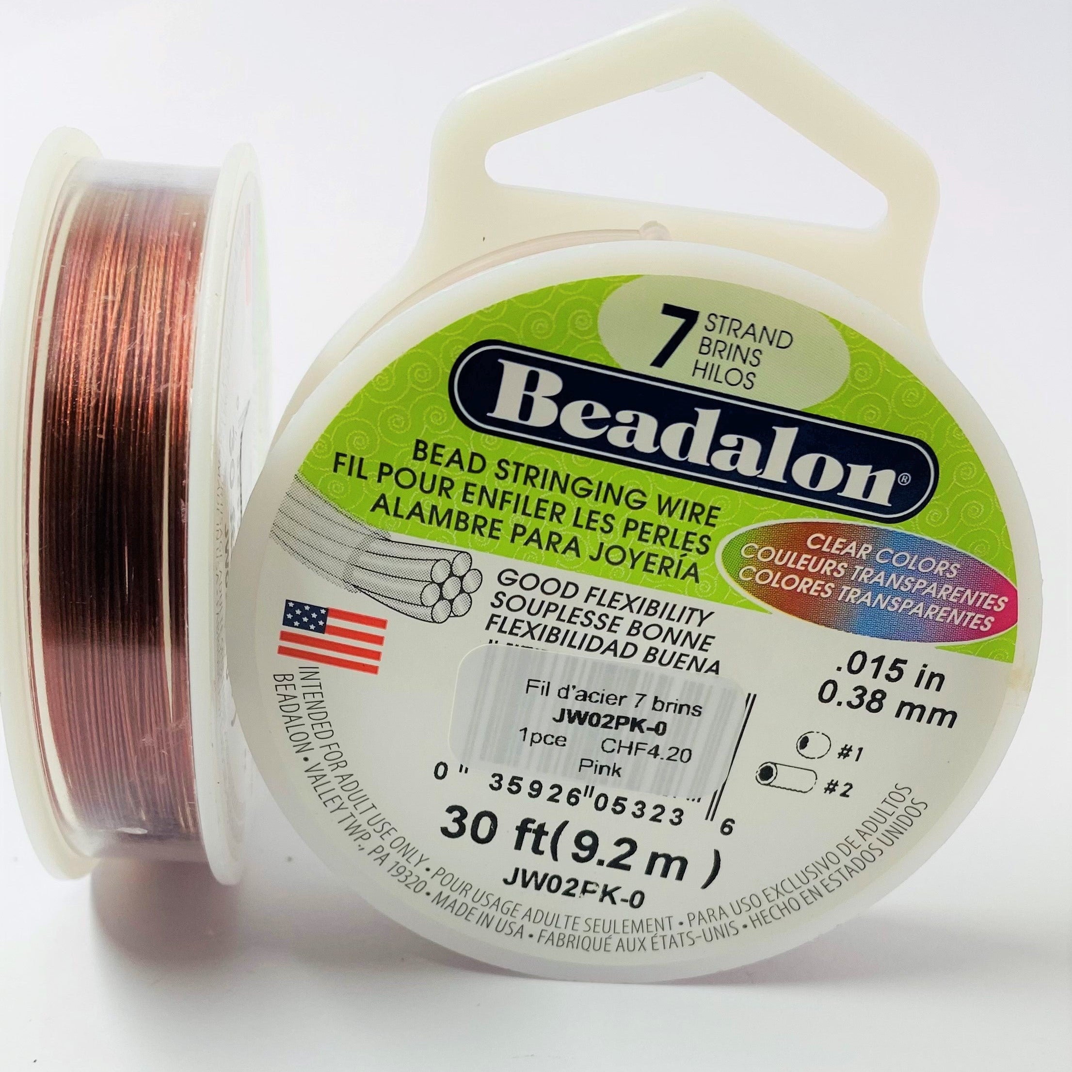 Fil pour perle 7 brins en acier inoxydable - 0.38mm - Rose (1 pce)