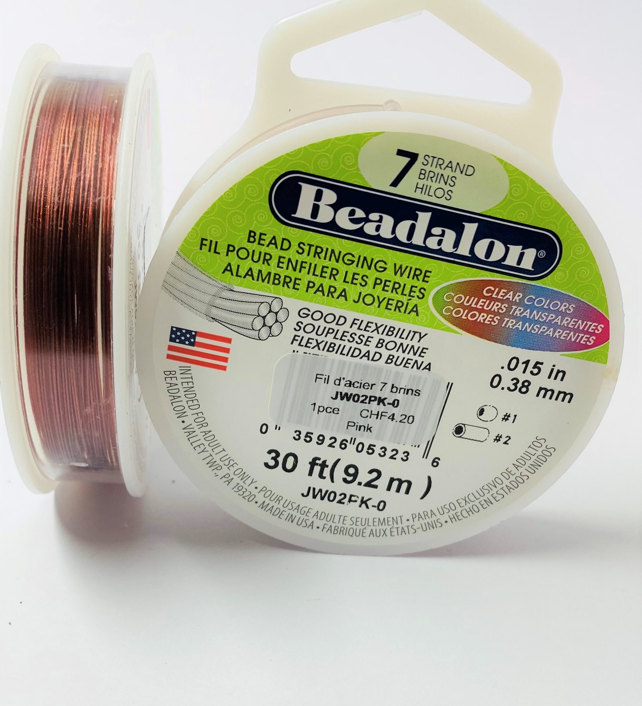 Fil pour perle 7 brins en acier inoxydable - 0.38mm - Rose (1 pce)