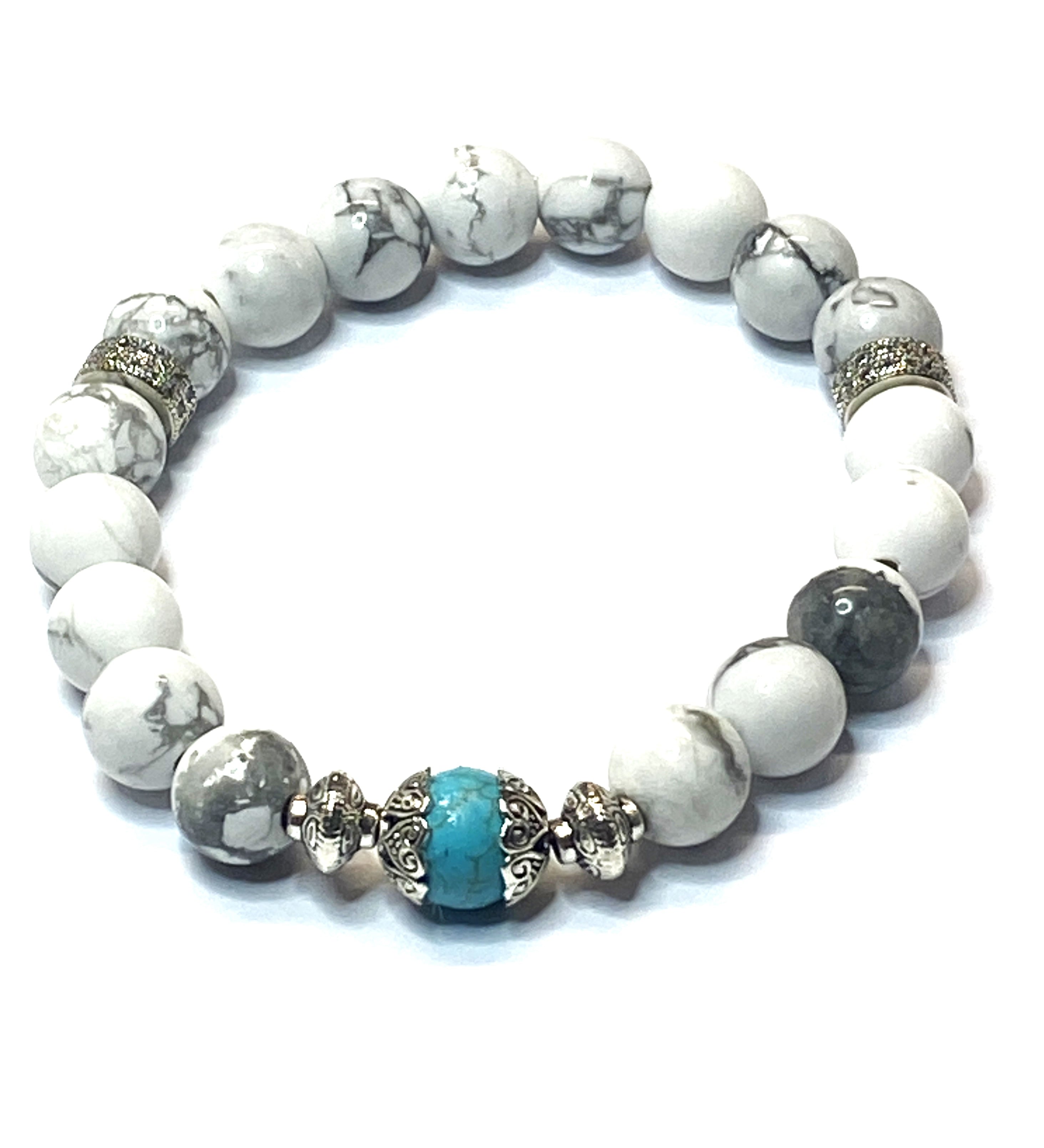 Bracelet en perles d'Howlite naturelle blanche, turquoise (1 pce)