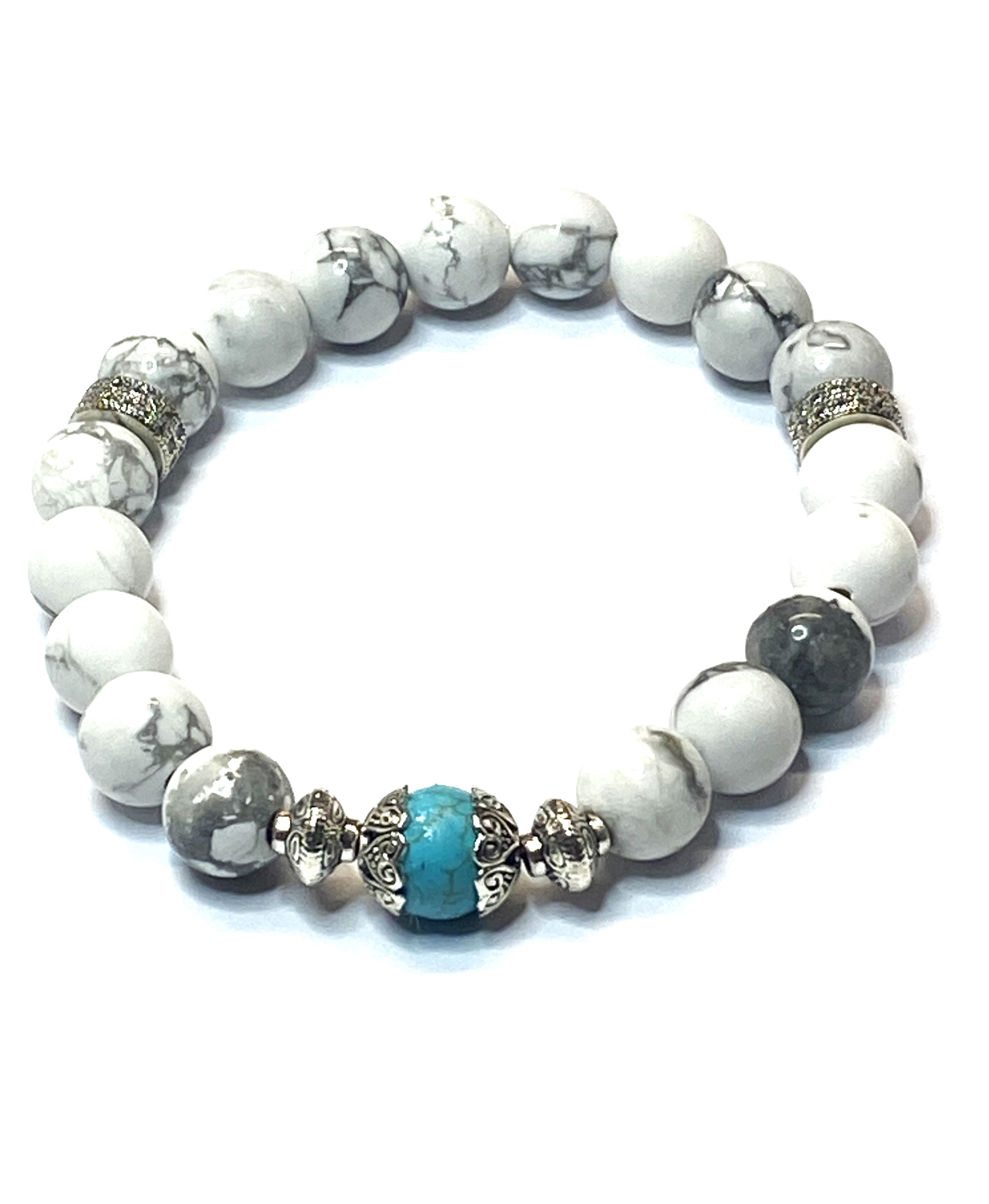 Bracelet en perles d'Howlite naturelle blanche, turquoise (1 pce)