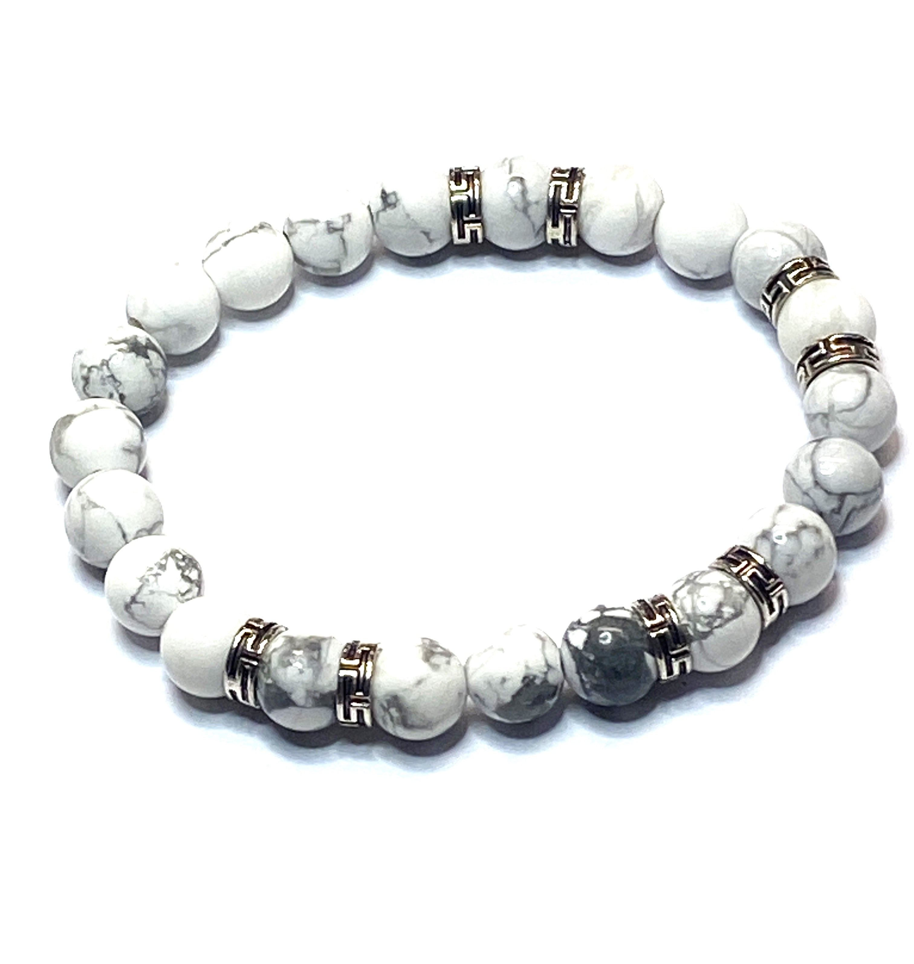 Bracelet en perles d'Howlite naturelle blanche, turquoise (1 pce)