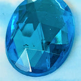 Cabochon ovale en verre facetté Aigue-marine (2pces)