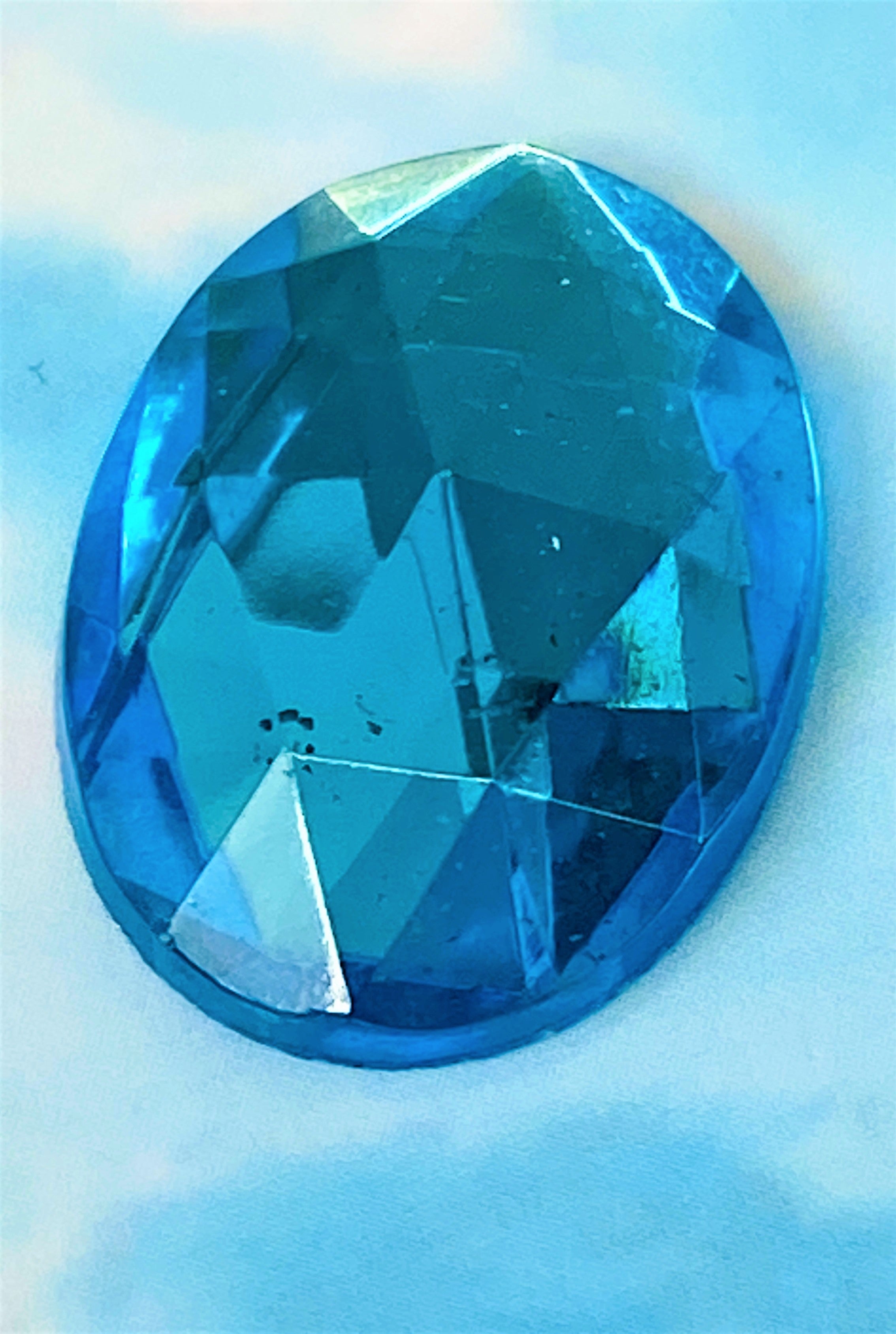 Cabochon ovale en verre facetté Aigue-marine (2pces)