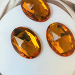 Cabochon ovale en verre facetté Light Topaze (2pces)