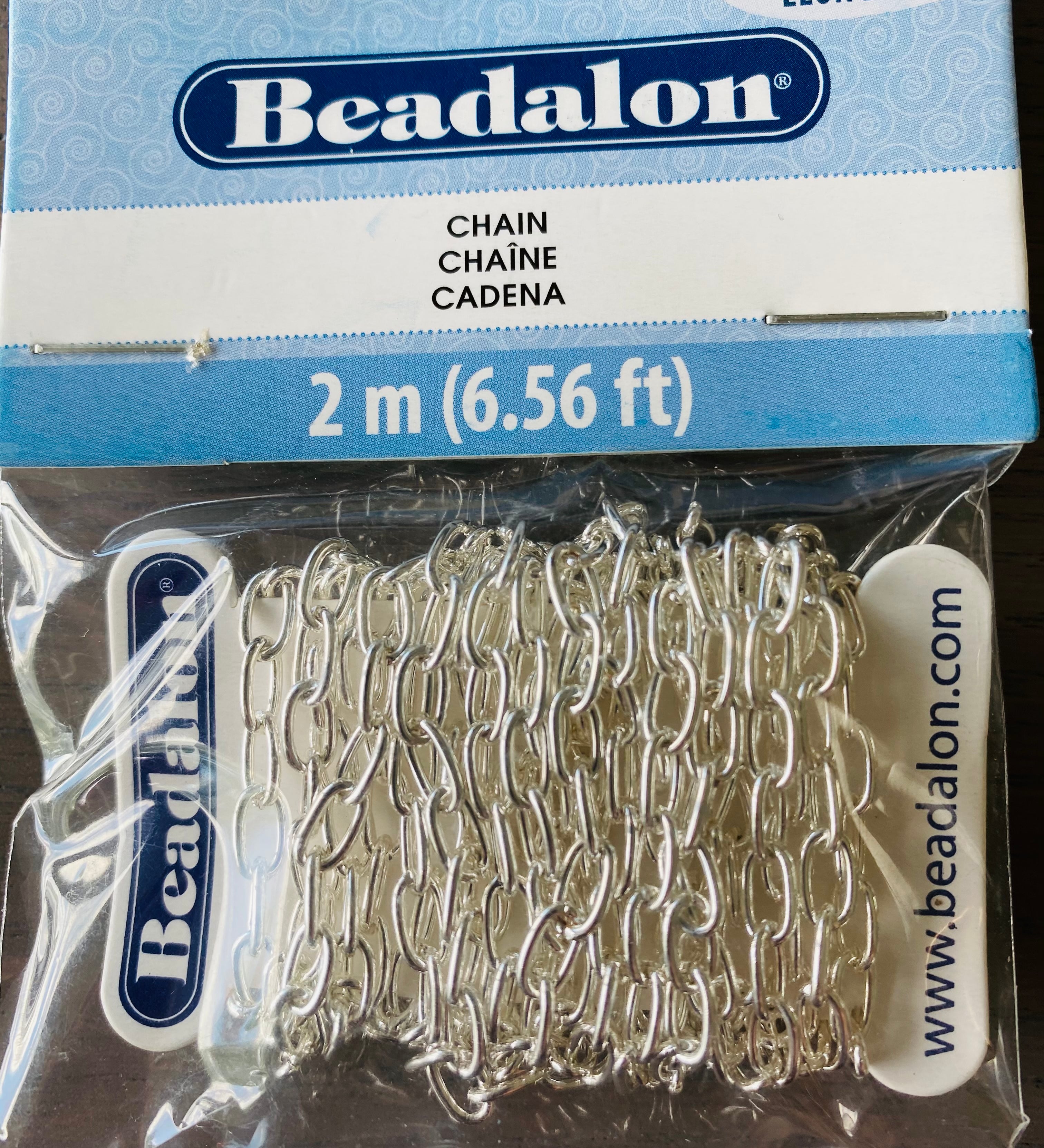 Chaîne Beadalon avec maillons martelés, allongés et argentés (2 mètres)