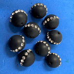 Ronde 12 - Agate naturelle Noir opaque-strass (1 pce)