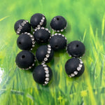 Ronde 12 - Agate naturelle Noir opaque-strass (1 pce)