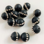 Ronde 12 - Agate naturelle Noir opaque-strass (1 pce)