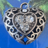 Pendentif - Cœur avec strass argent antique (1 pce)