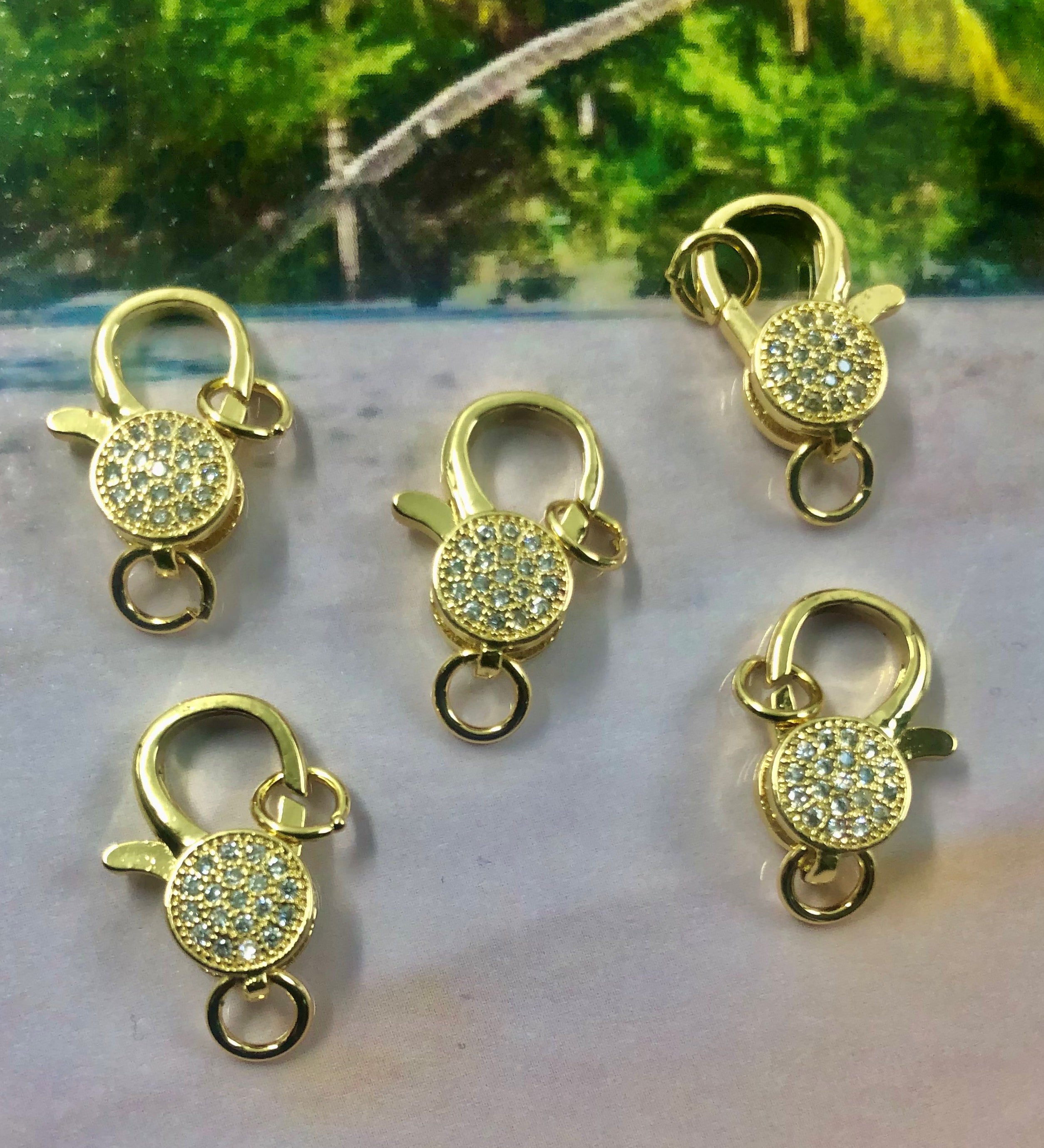 Fermoir - Mousquetons avec zircons - Or (1 pce)