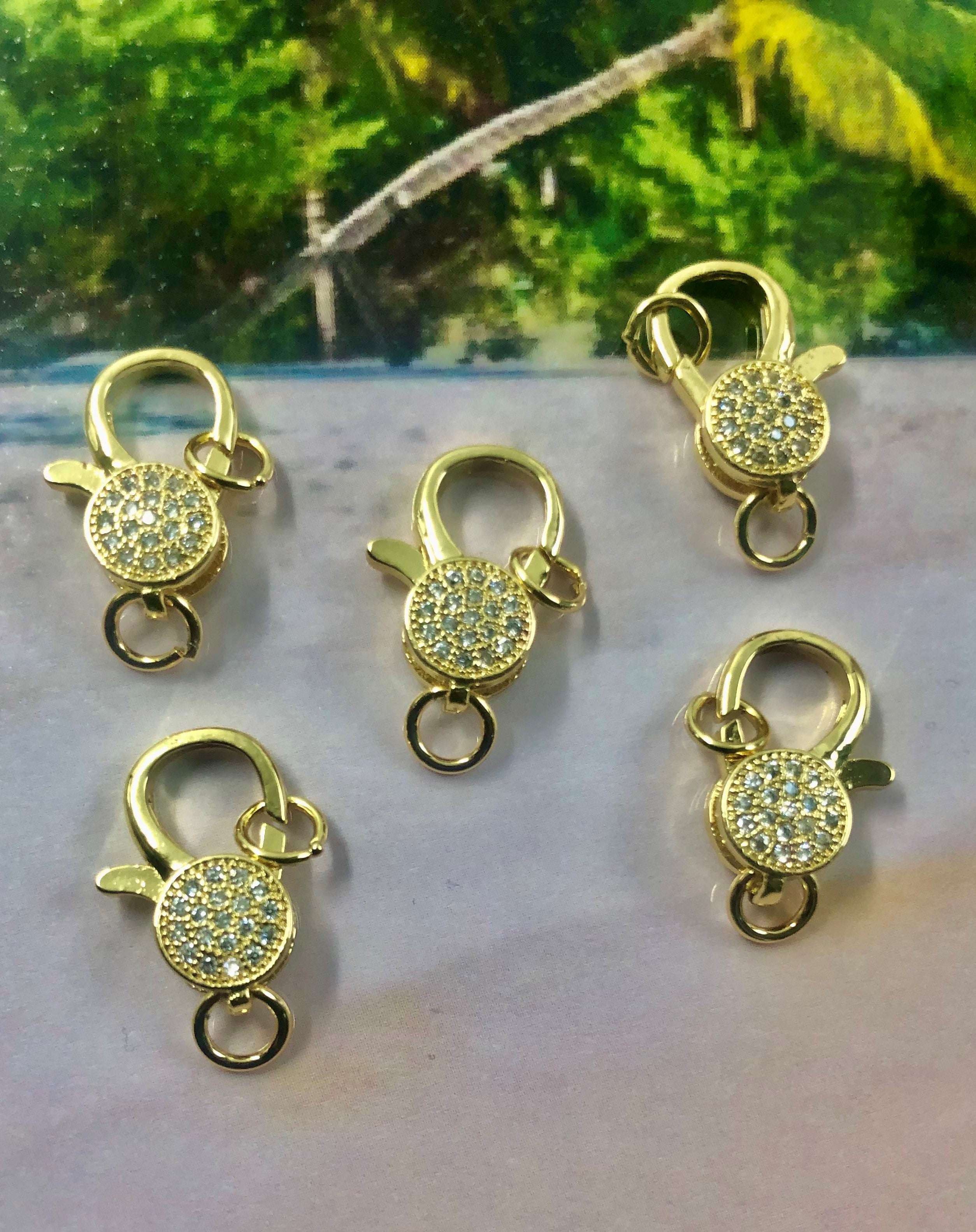 Fermoir - Mousquetons avec zircons - Or (1 pce)