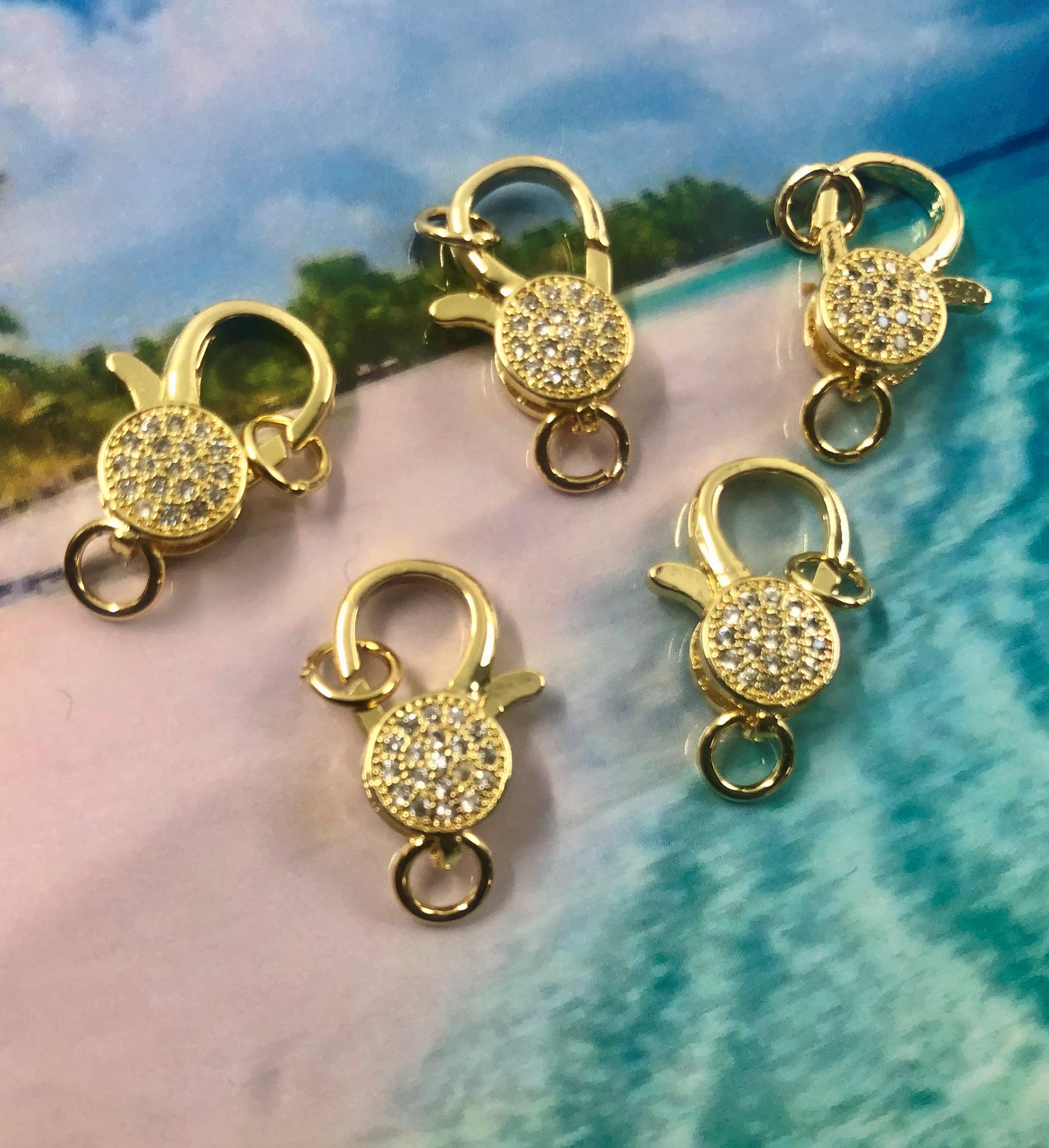 Fermoir - Mousquetons avec zircons - Or (1 pce)