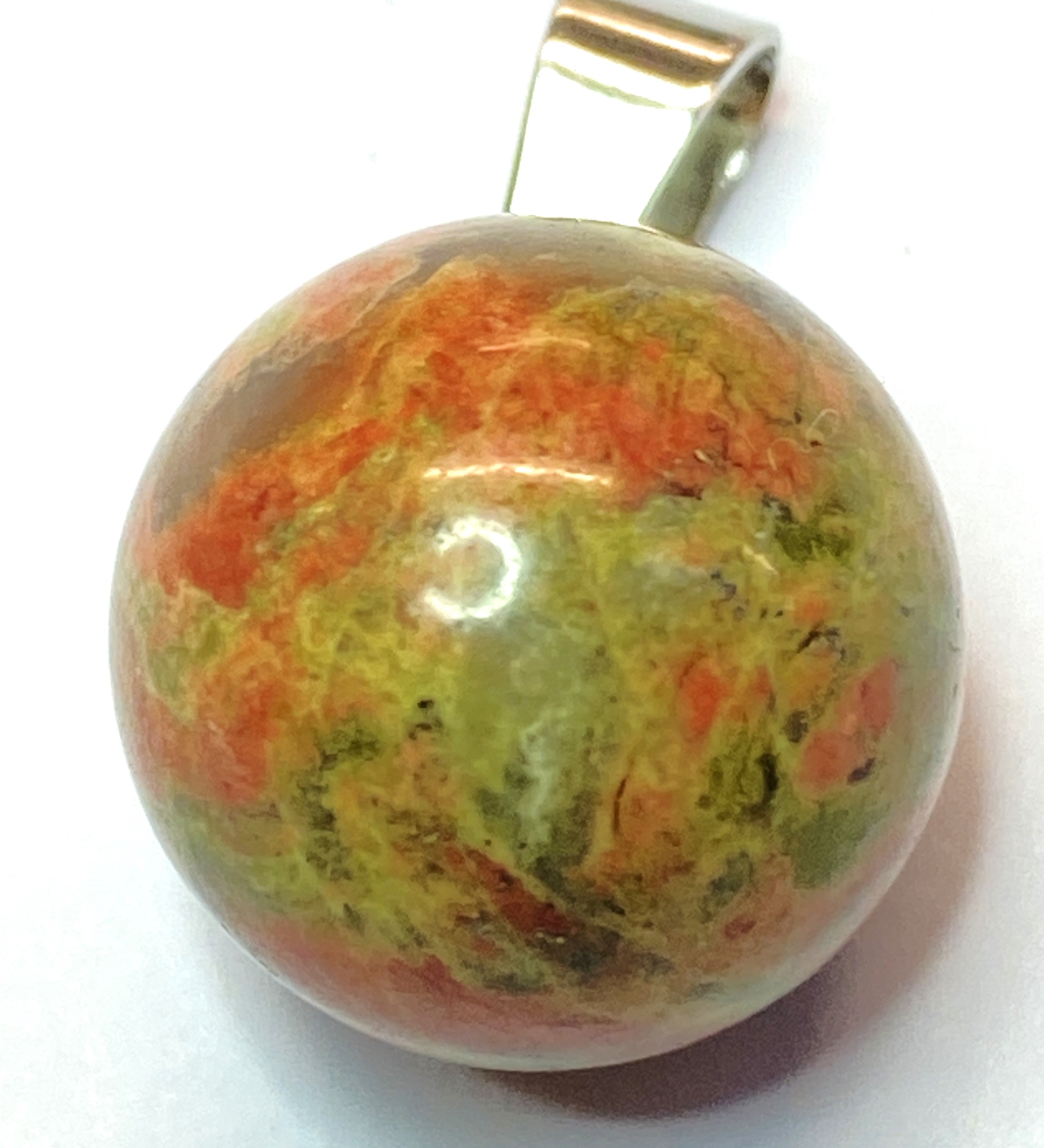 Pendentif pierre précieuse - Ronde avec fermoir -Unakite (1pce)