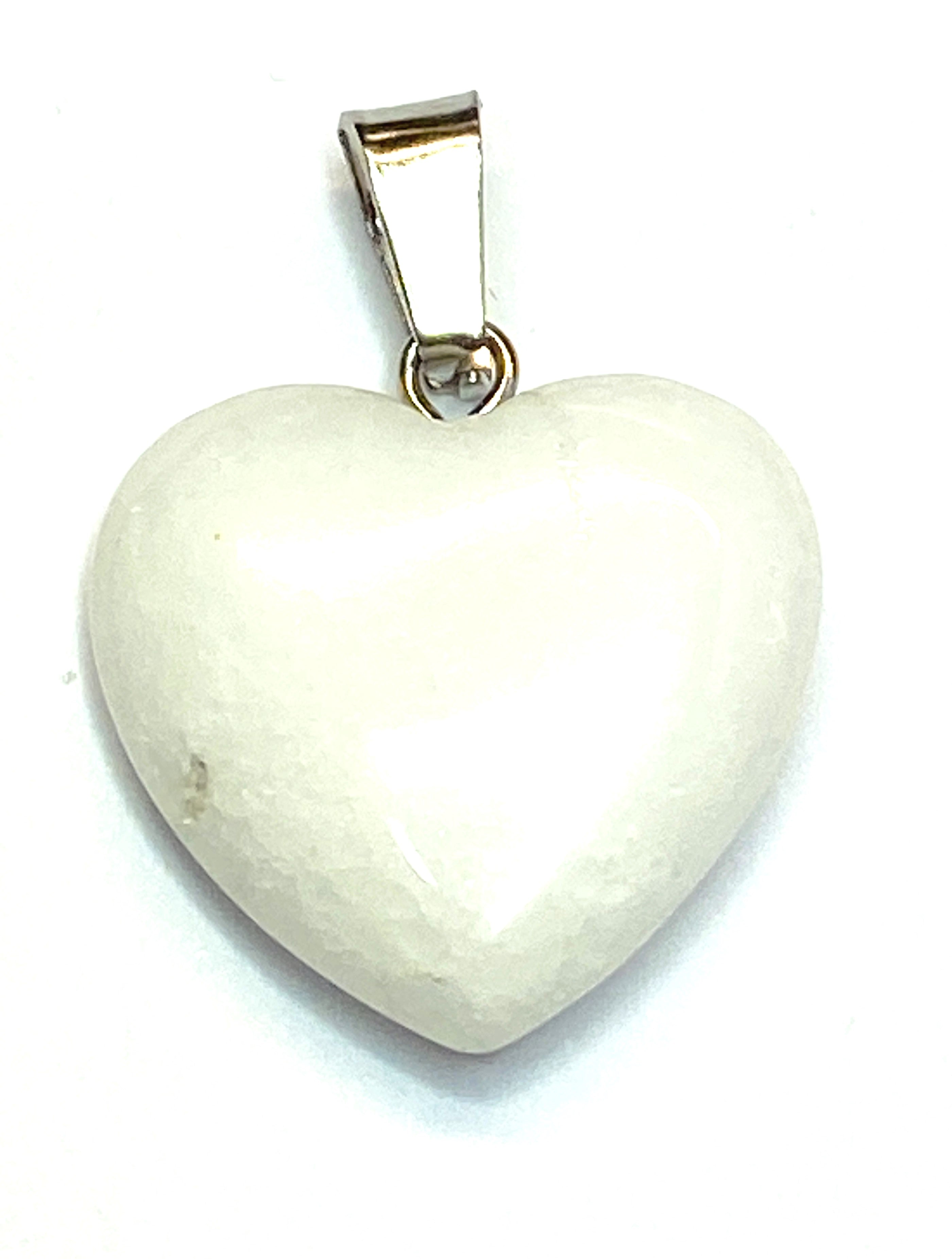 Pendentif pierre précieuse - Petit Coeur -  Jaspe blanc (1pce)