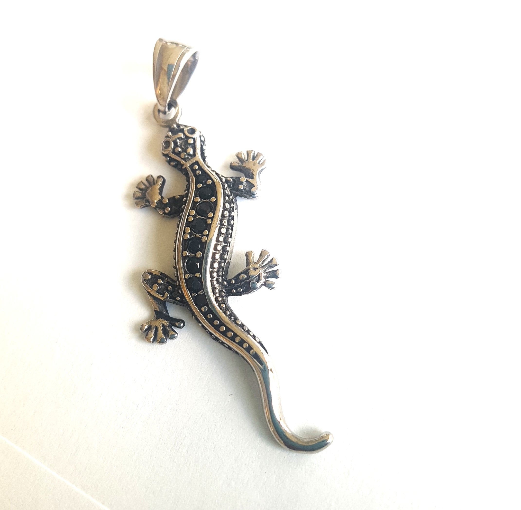 Pendentifs  "Lézard"avec strass - Noir & Argent