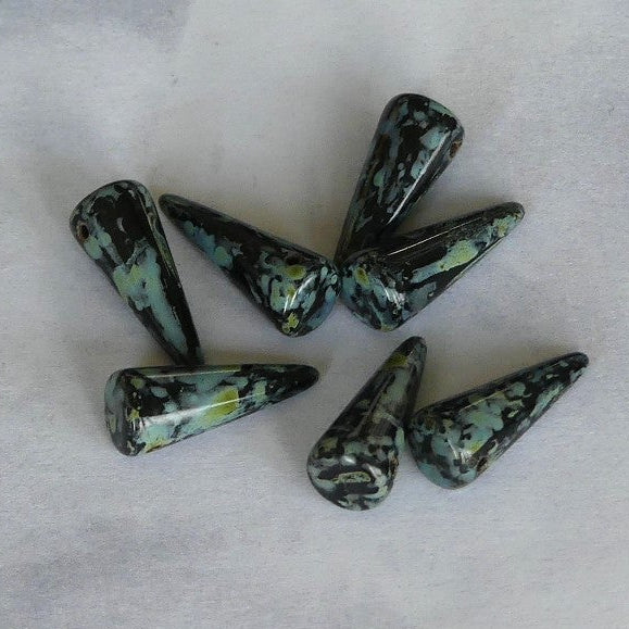 Perle Pointe en verre pressé - Noir moucheté - 1pce