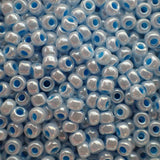 Rocaille 8 - Perle de verre -  Bleu Aqua doublé Blanc (4g) 