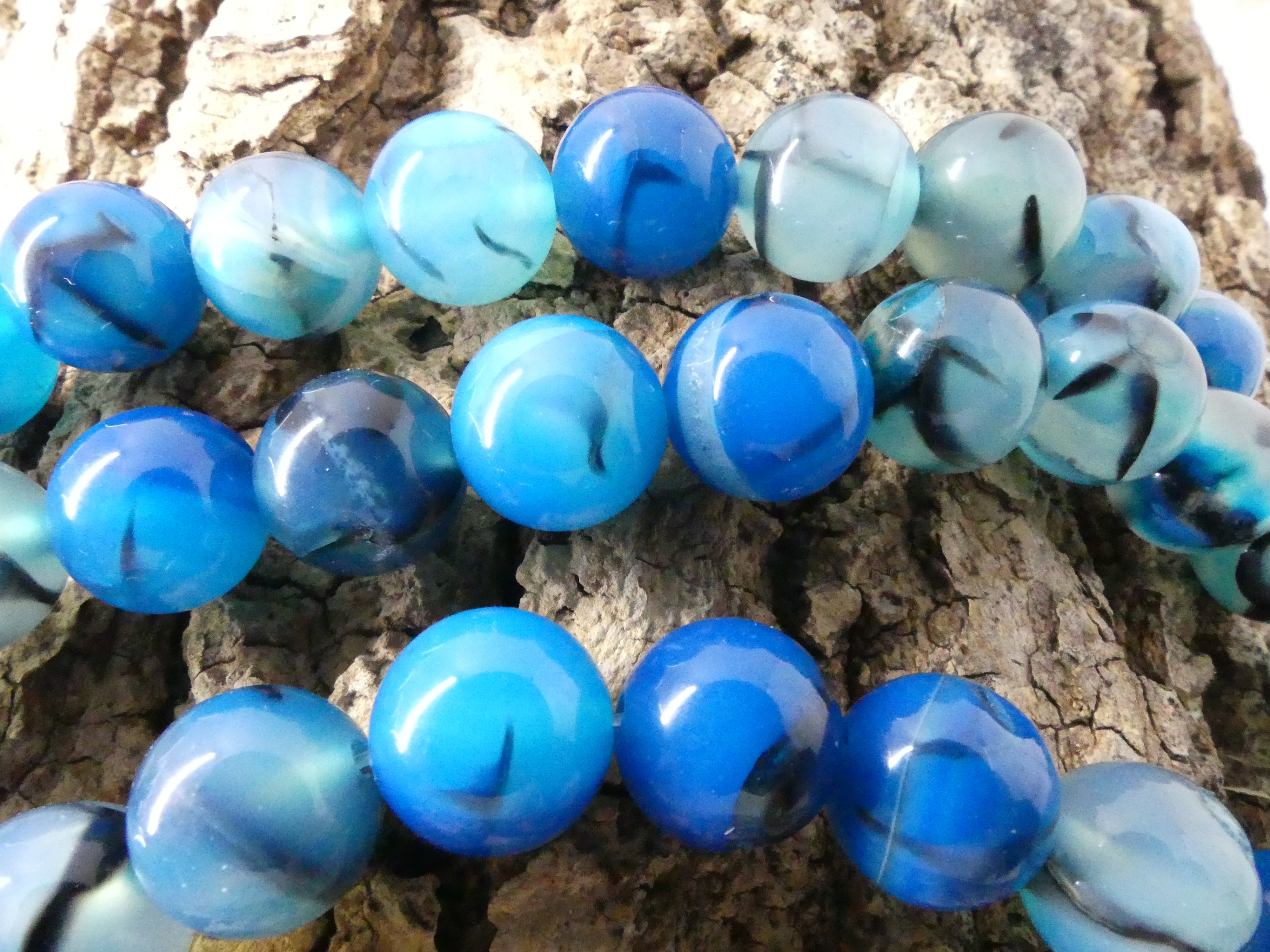 Ronde 10 - Agate Naturelle Veinée bleu acier (5 pces)