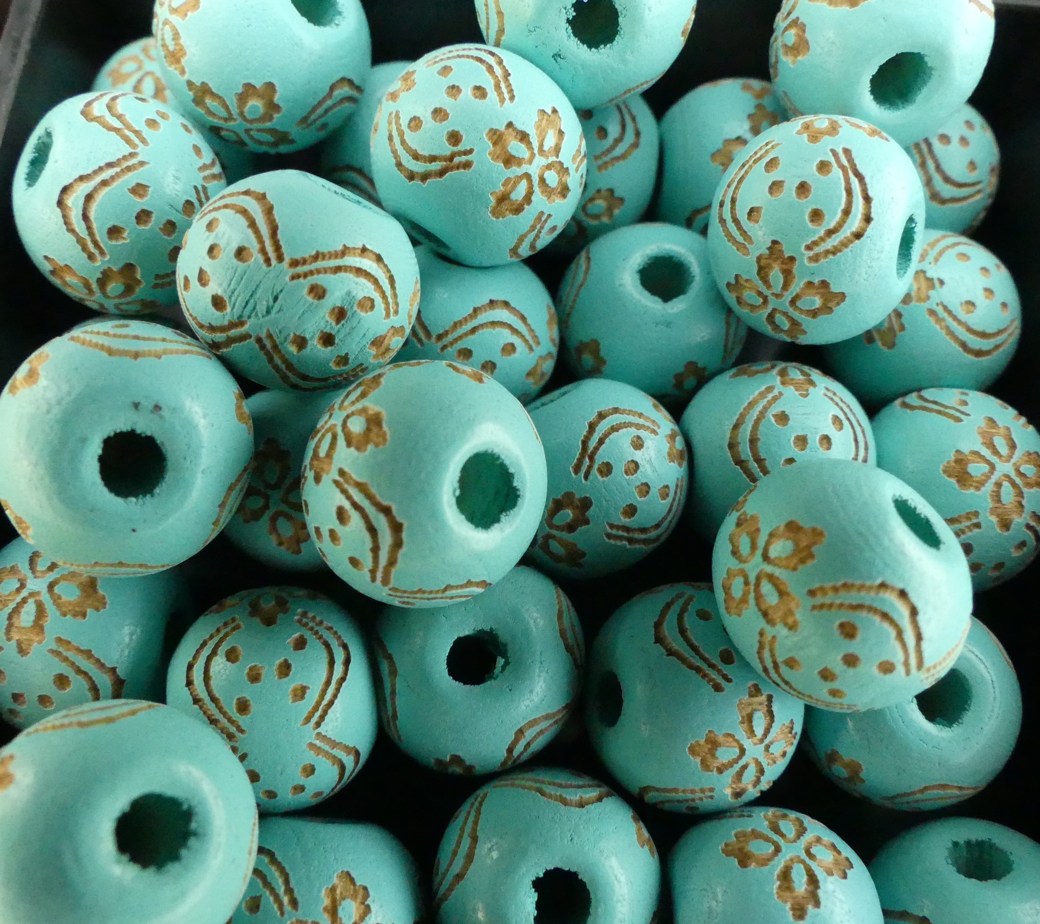 Ronde 10 - Perle en bois - Turquoise (10 pces)
