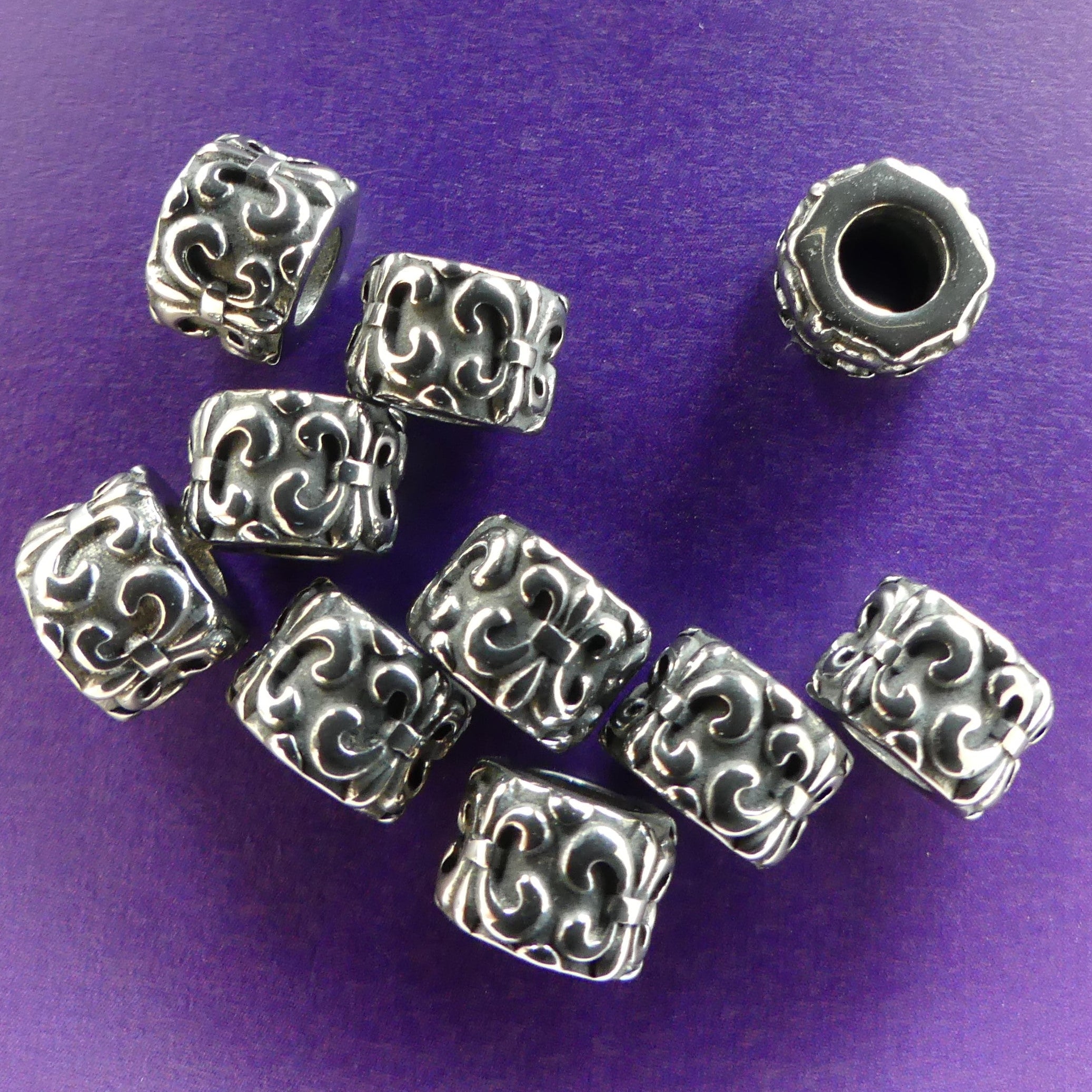 Perle européenne argentée  - colonne fleur de lis (1 pce)
