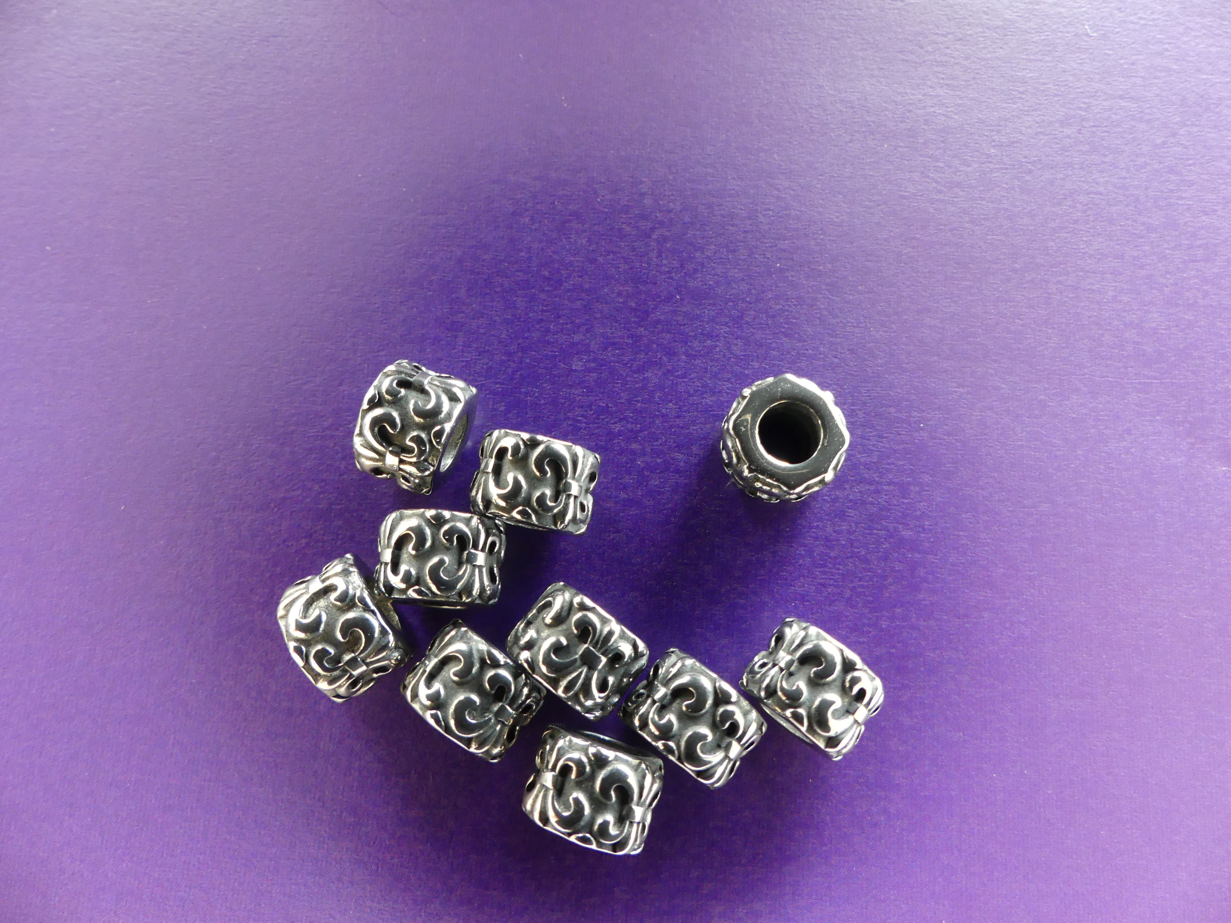 Perle européenne argentée  - colonne fleur de lis (1 pce)