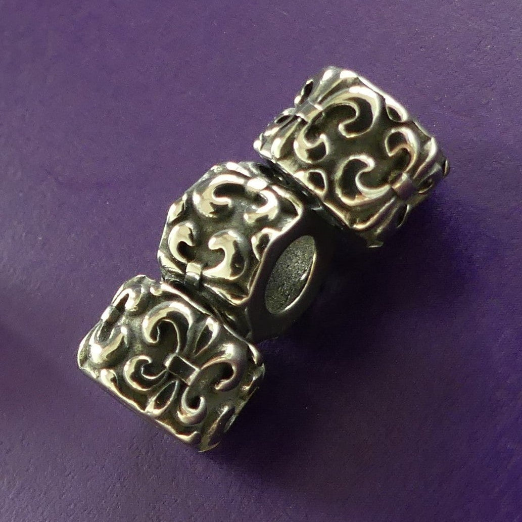 Perle européenne argentée  - colonne fleur de lis (1 pce)