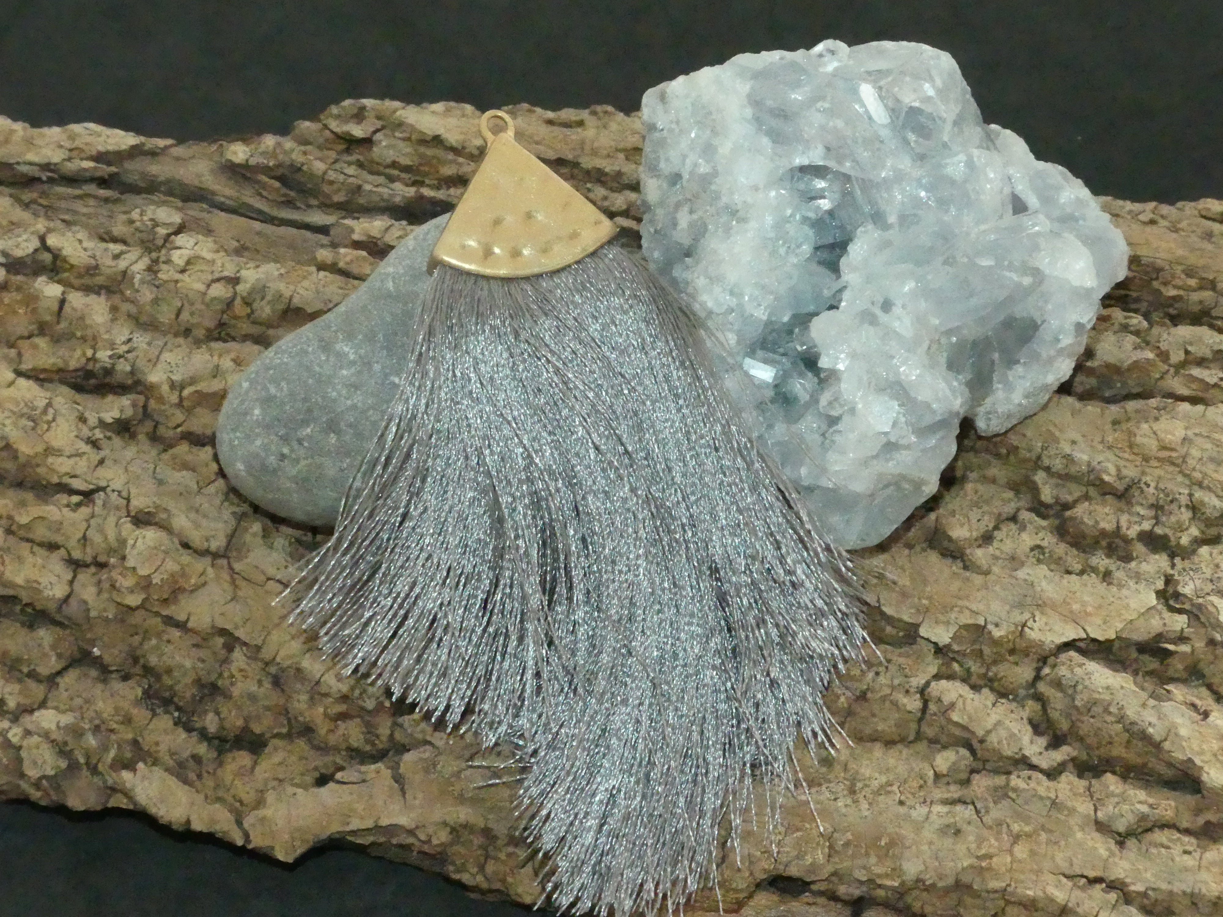 Pendentif - Pompon Gris ( 1 pce)