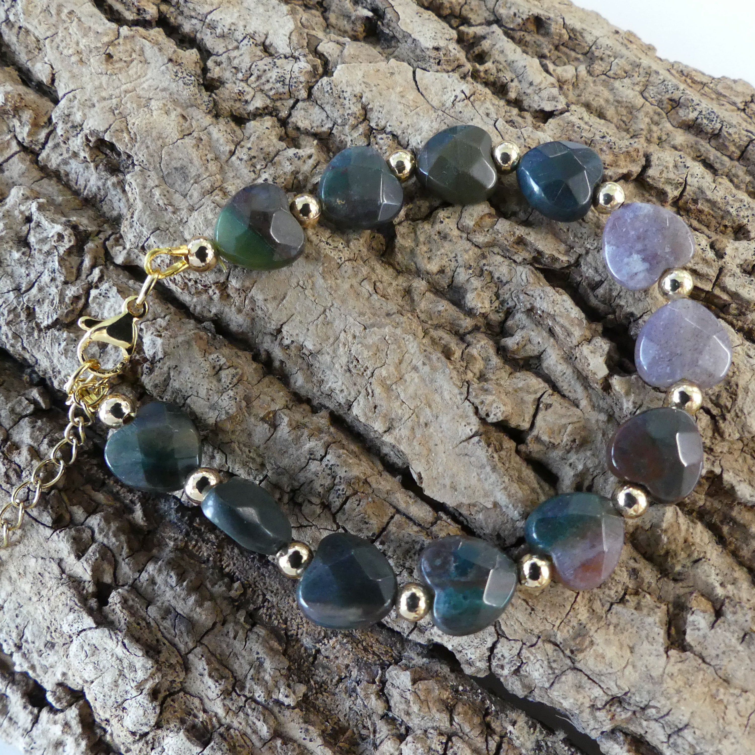 Bracelet perlé cœur en agate indienne naturelle (1pce)