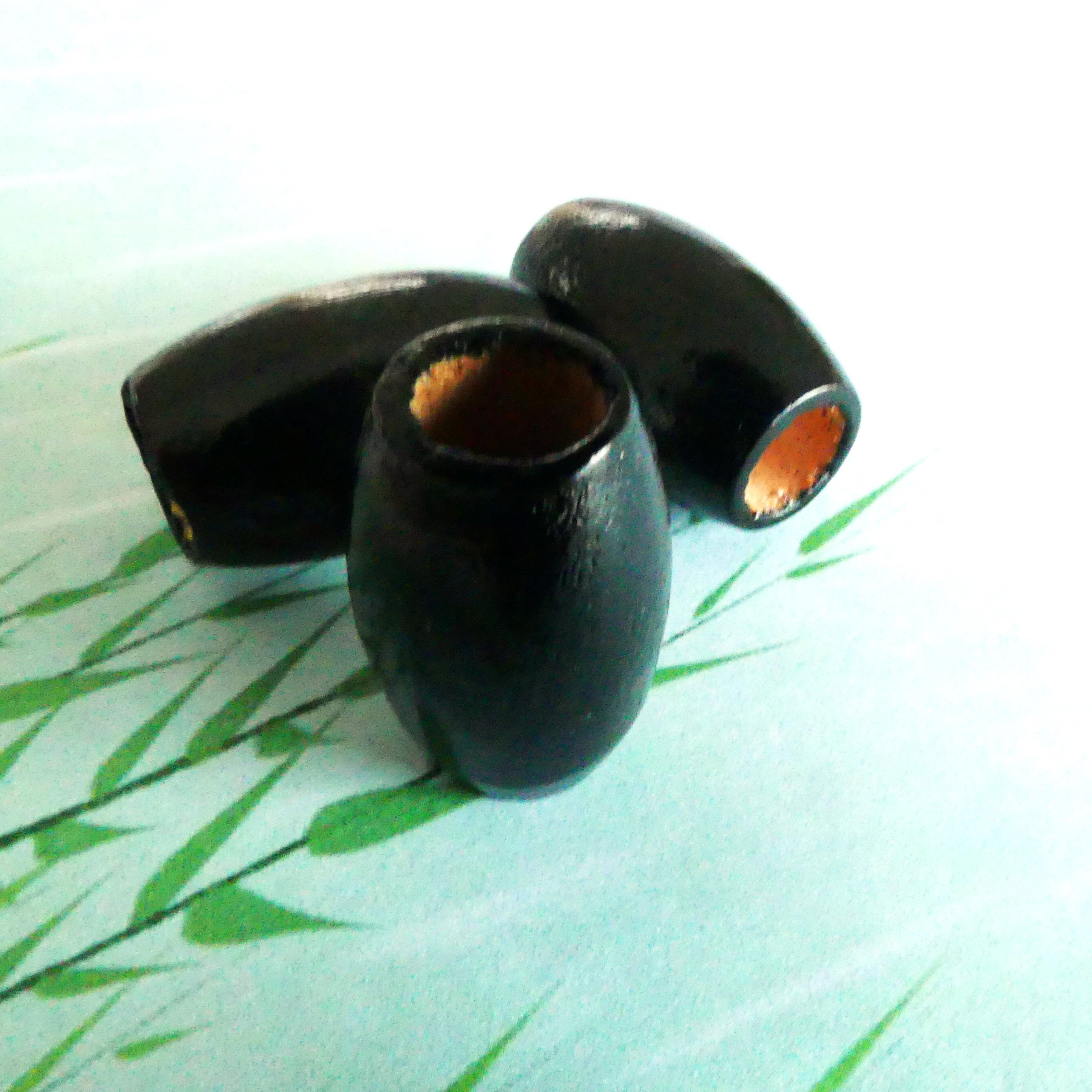 Perles de bois naturel "Tonneau " - Noir  - 5 pces