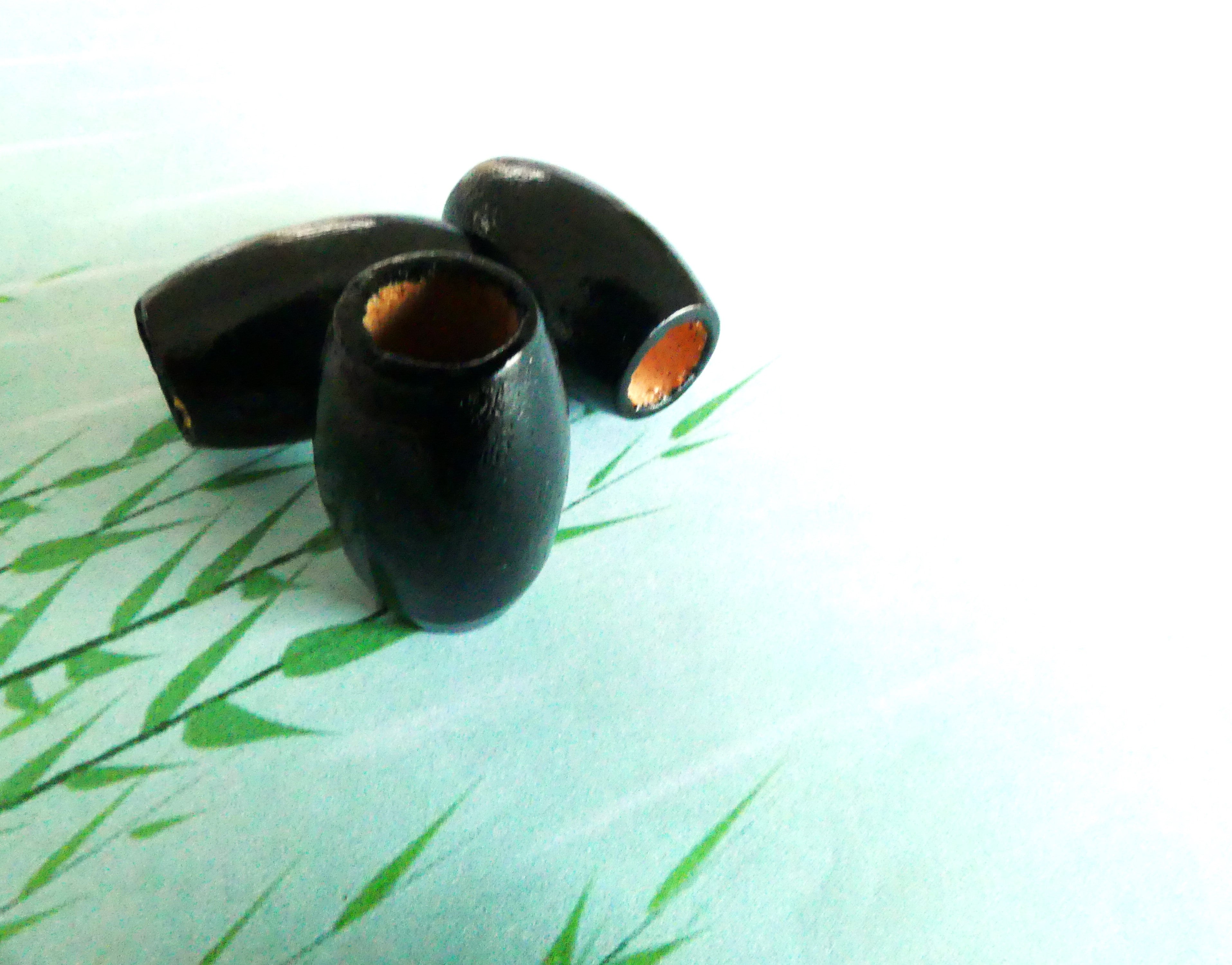 Perles de bois naturel "Tonneau " - Noir  - 5 pces