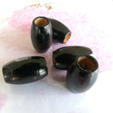 Perles de bois naturel "Tonneau " - Noir  - 5 pces