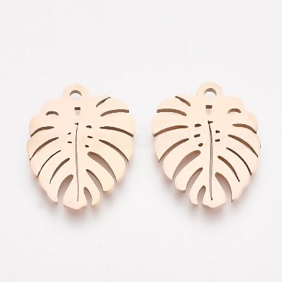 Pendentif Feuille de Monstera  or rose (1 pce)