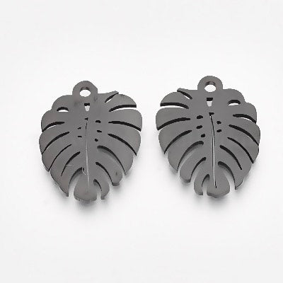 Pendentif Feuille de Monstera gris métal (1 pce)