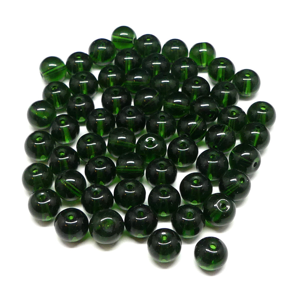 Perle de Verre ronde transparente 8 - Vert foncé ( 10 pces)