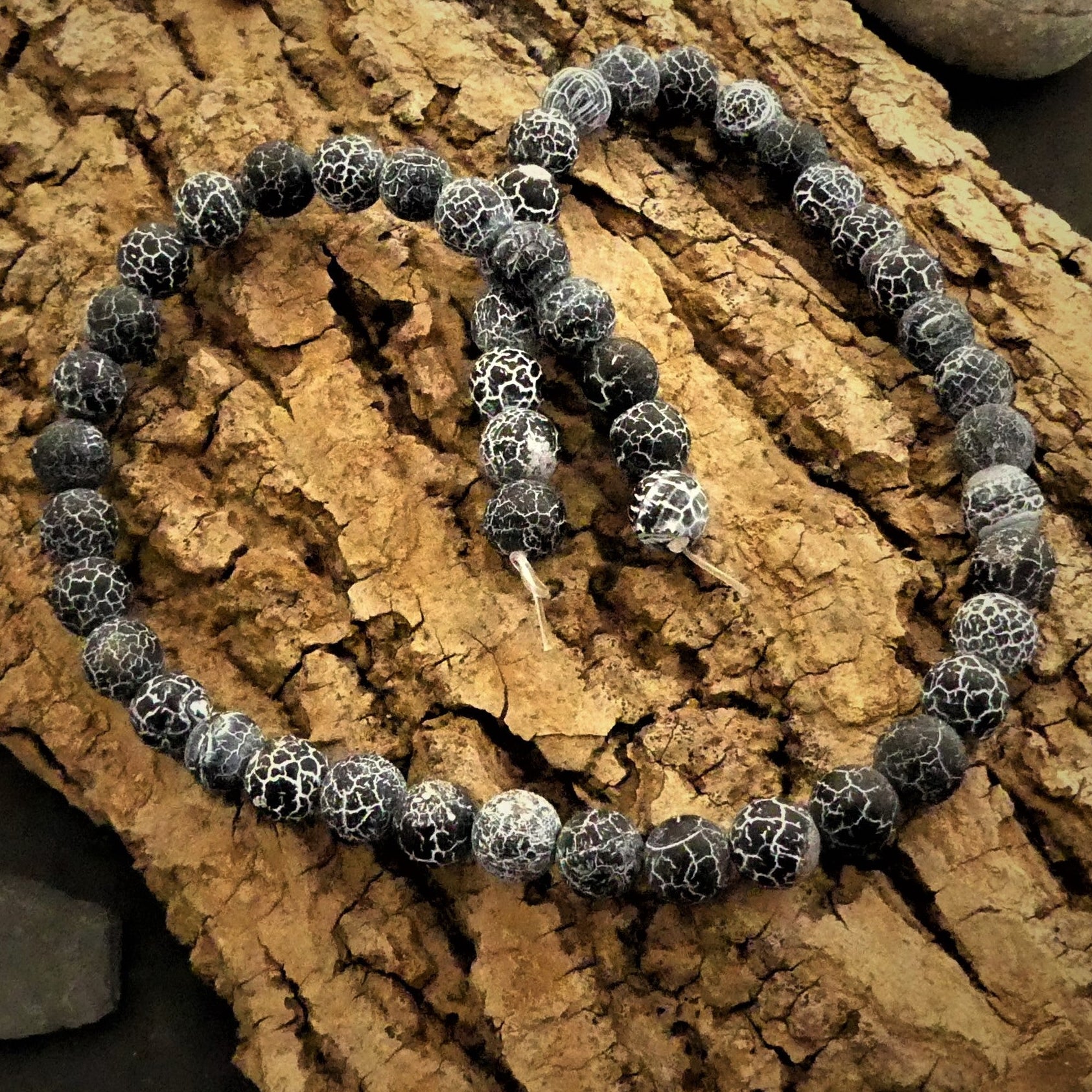 Ronde 8 - Agate naturelle efflorescente noire (10 pces)
