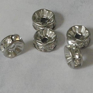 Rondelle perles intercalaires en acier inoxydable avec strass - (2 pces)