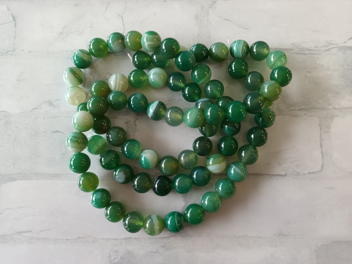 Ronde 10 - Agate naturelle rayée vert d'eau moyen (5 pces) 