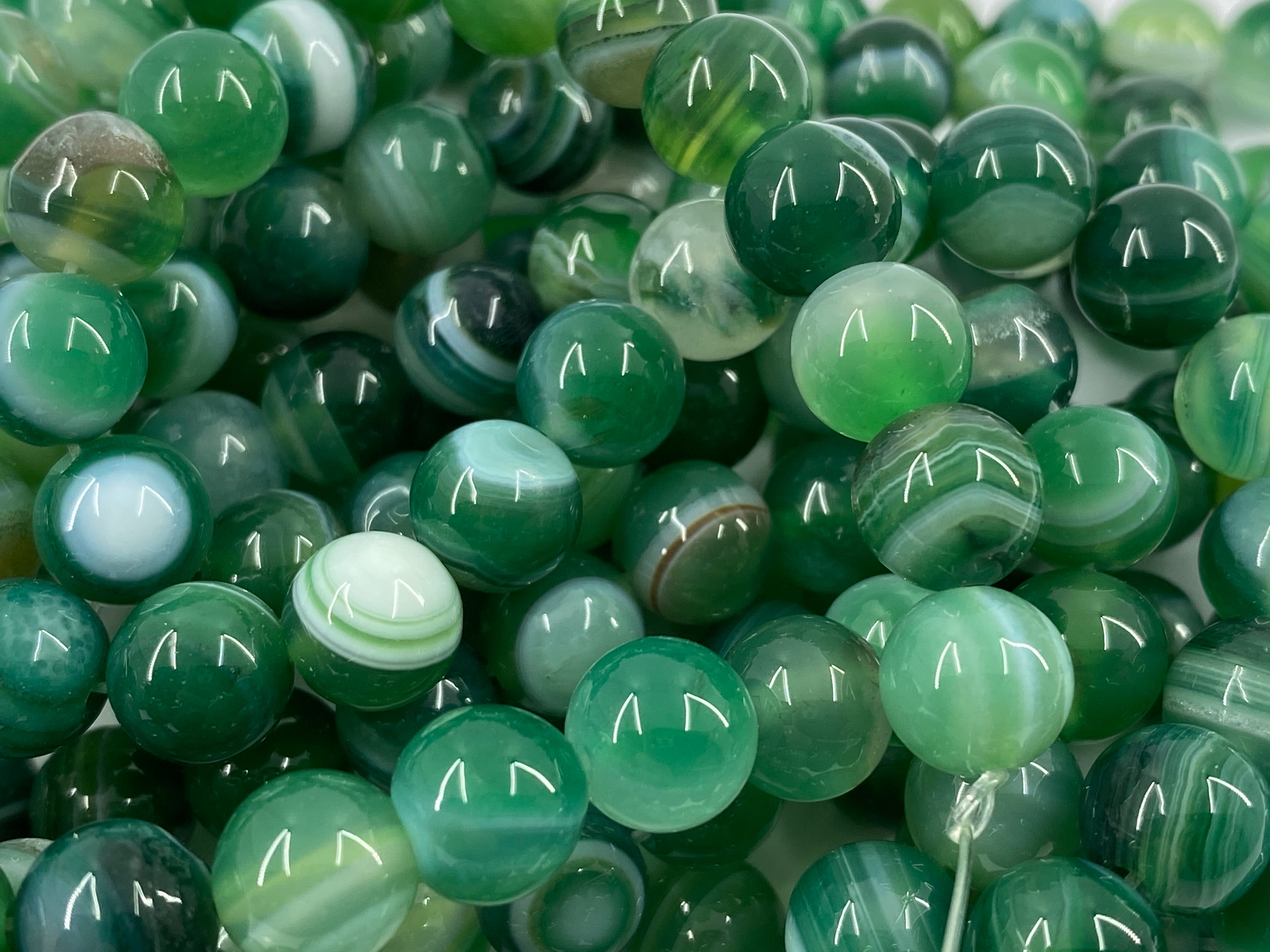 Ronde 8 - Agate naturelle rayée vert de mer (10 pces)