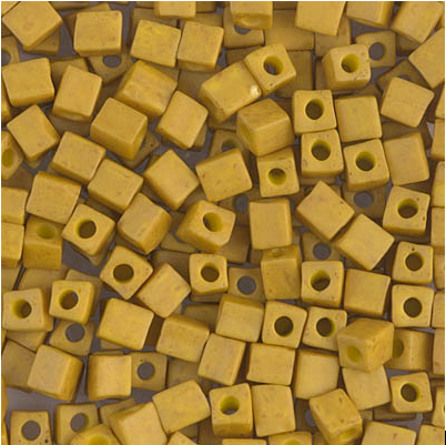 Perle carrée - Moutarde opaque mat (4mm)