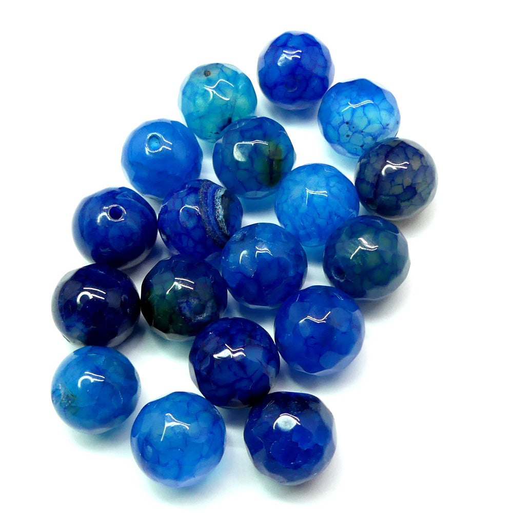 Ronde 10 - Agate naturelle teint facette bleu canard (5 pces)