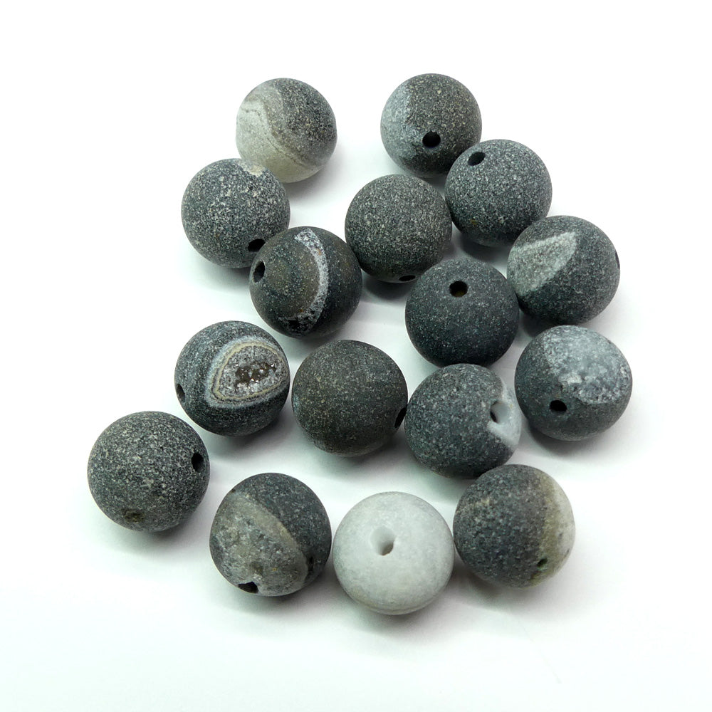Ronde 10 - Agate naturelle givrée grises (5 pces)