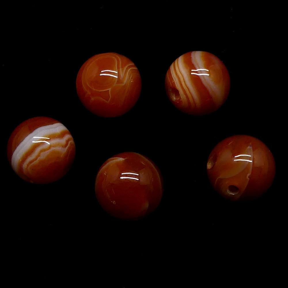 Ronde 8 - Agate naturelle rayée orange-rouge (10 pces)