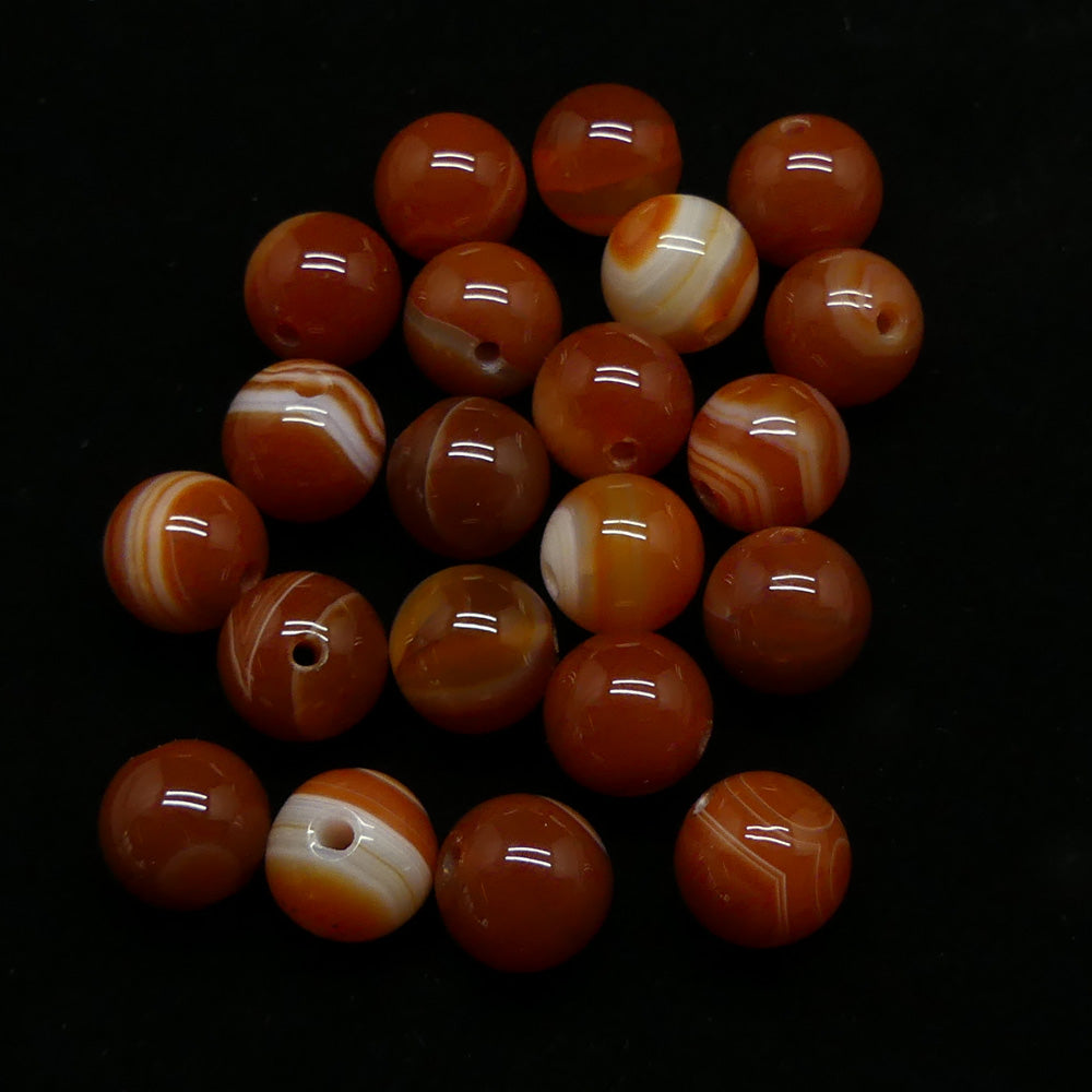 Ronde 8 - Agate naturelle rayée orange-rouge (10 pces)
