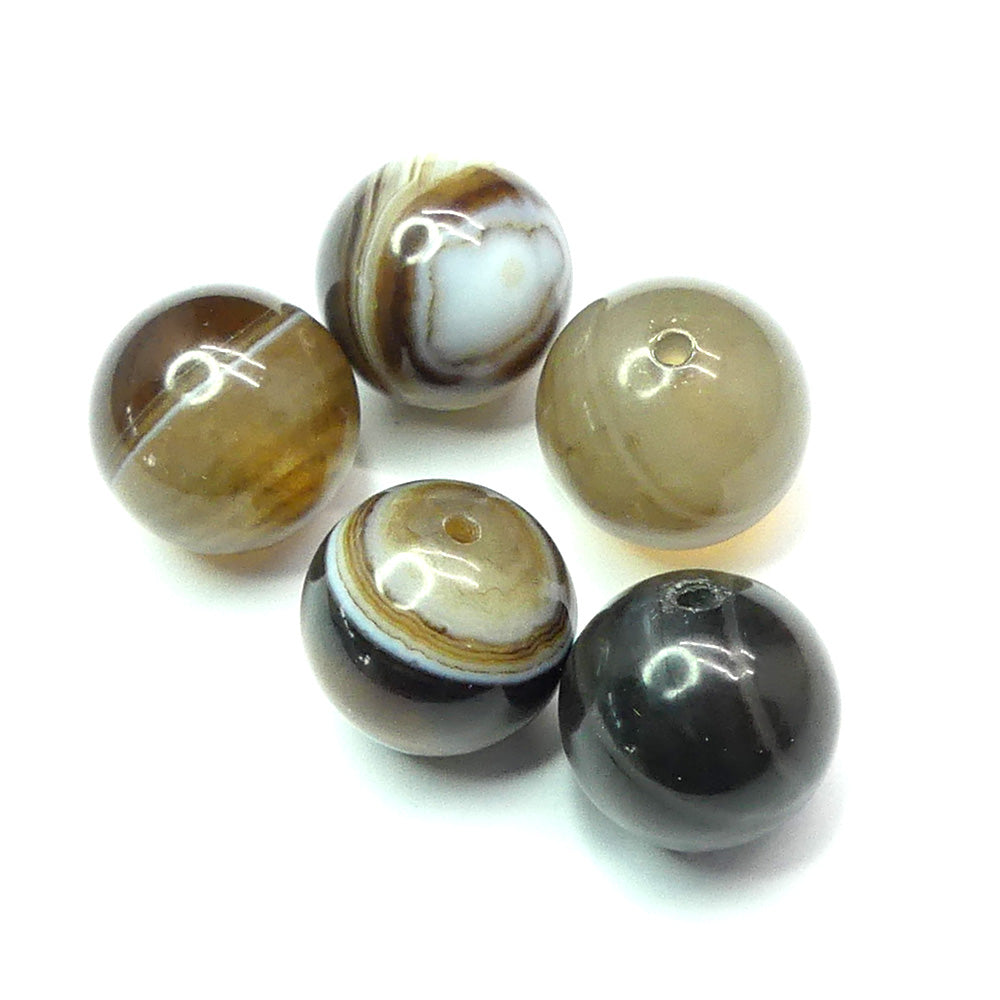 Ronde 12 - Agate naturelle rayée marron (5 pces)