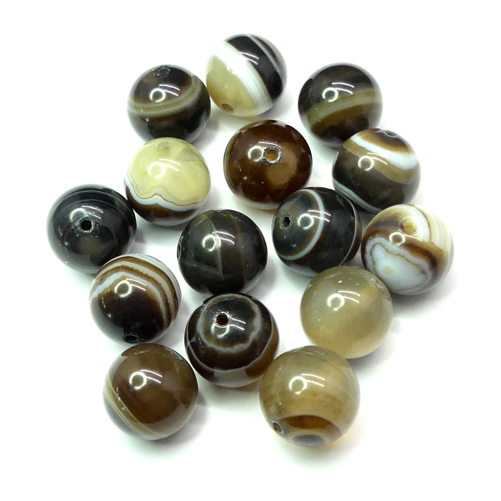 Ronde 12 - Agate naturelle rayée marron (5 pces)