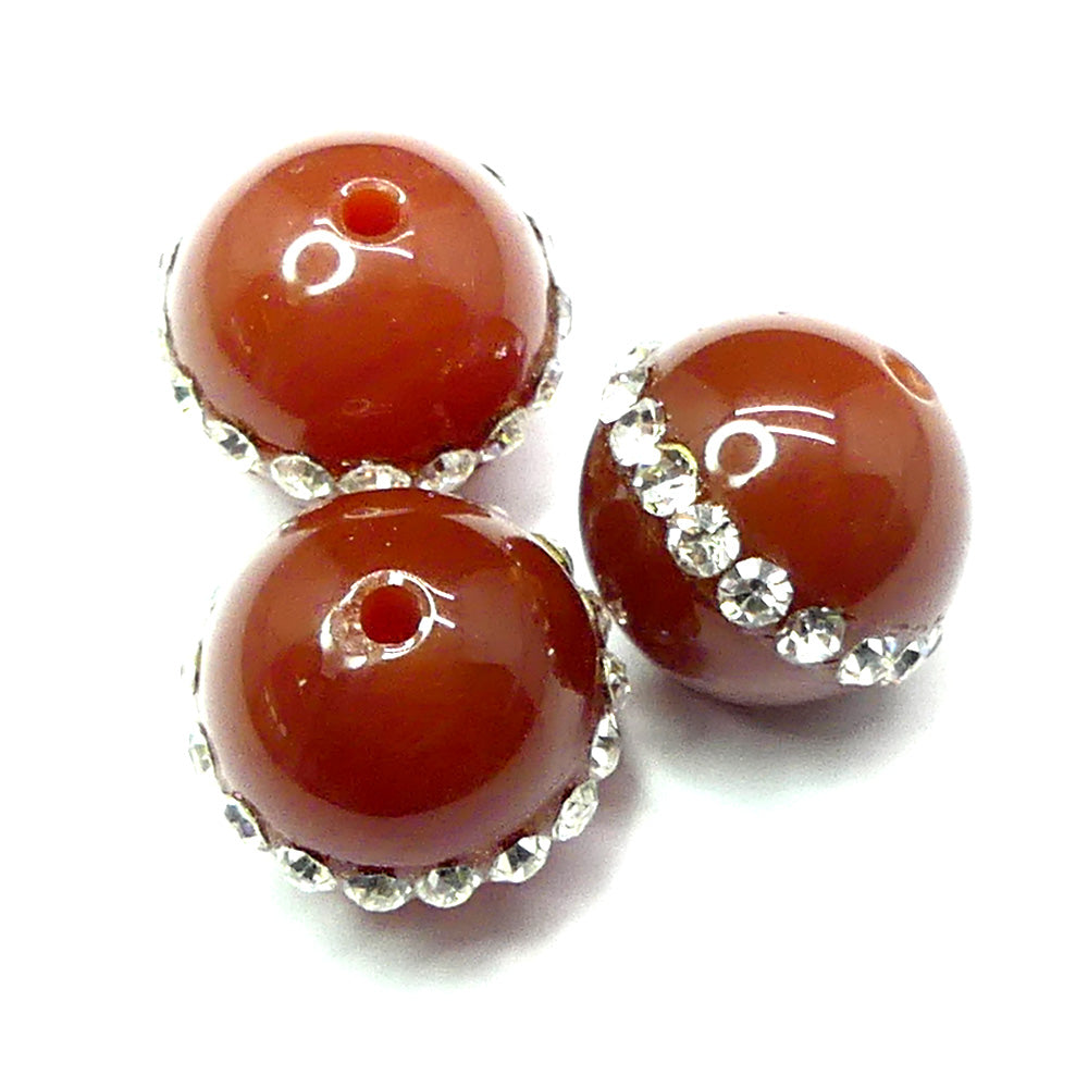 Ronde 12 - Agate naturelle Darkred strass (1 pce)