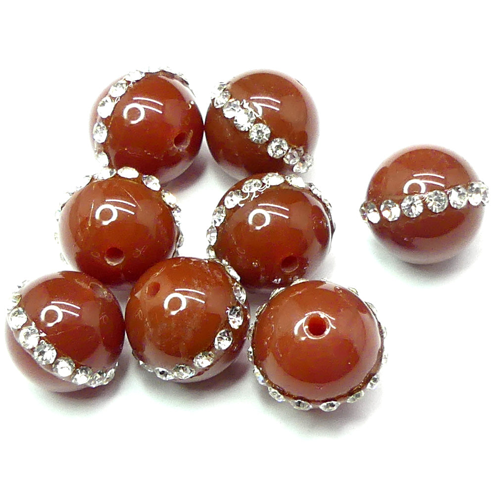 Ronde 12 - Agate naturelle Darkred strass (1 pce)