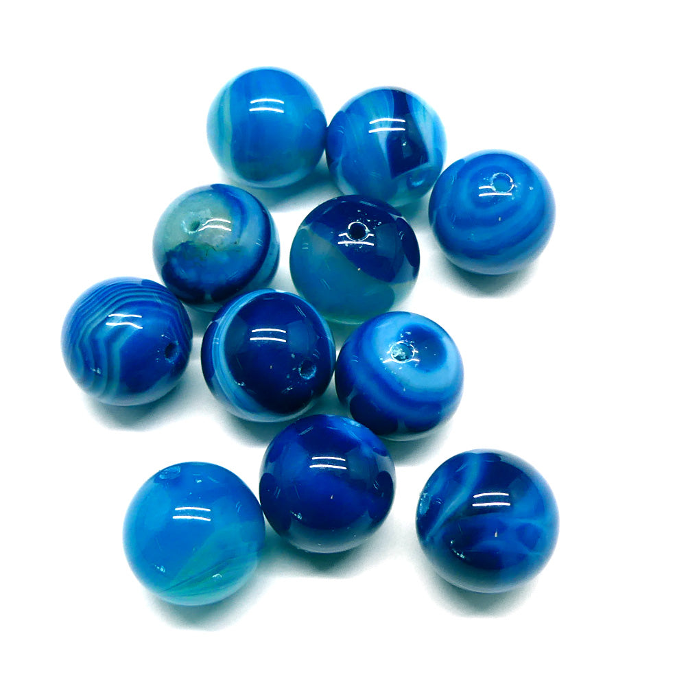 Ronde 14 - Agate naturelle rayée bleue (3 pces)