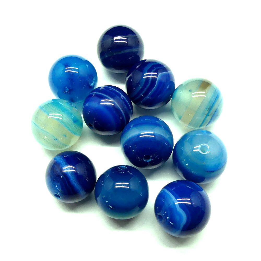 Ronde 14 - Agate naturelle rayée dodgerblue (3 pces)
